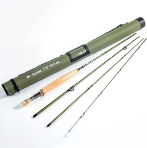 AnglerDream Fly Fishing Rod 4 Section 3/4 / 5 / 8WT Fast Action Dark Green Fly Rod Graphite IM 10 / 36T Carbon Fiber CNC Machined Golden Aluminum Reel Seat with Cordura Cloth Tube