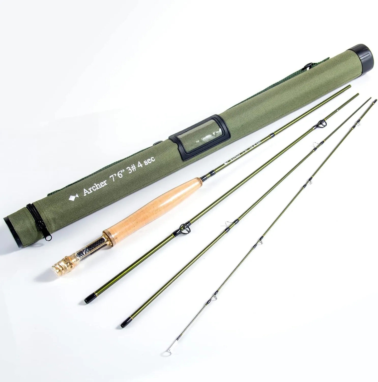 AnglerDream Fly Fishing Rod 4 Section 3/4 / 5 / 8WT Fast Action Dark Green Fly Rod Graphite IM 10 / 36T Carbon Fiber CNC Machined Golden Aluminum Reel Seat with Cordura Cloth Tube