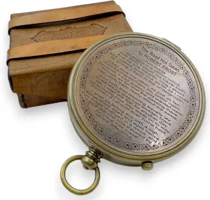 Antique Brass Compass – Robert Frost Poem Engraved, Inspirational Gift for Boys & Girls, Christian Catholic Communion, Confirmation, Birthday, Graduation, Retirement, Sentimental Gift with Case