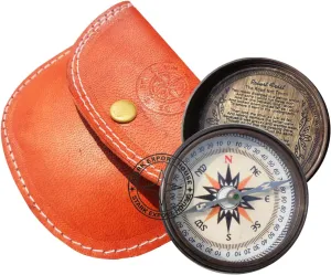 Antique Brass Pocket Sundial Compass for Navigation Outdoor Activities Camping Hiking 3 inch with Leather Box