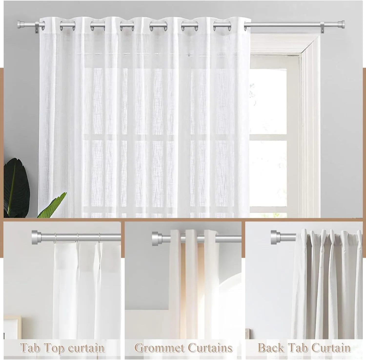 Antique Silver - Curtain Rod - Adjustable Rod 66-120 Inches| Telescopic & Heavy-Duty | EASY INSTALLATION |USA Small Business | Curtain Rods for Windows |