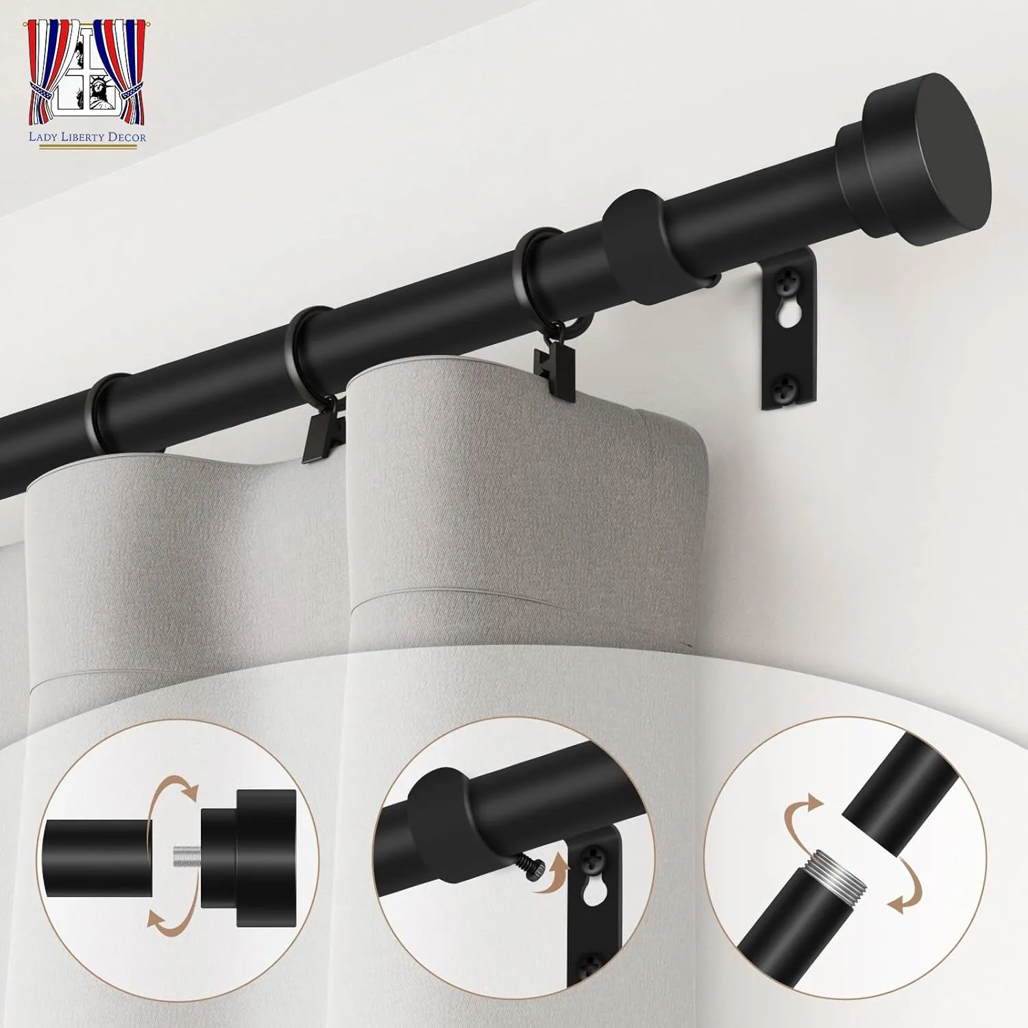 Antique Silver - Curtain Rod - Adjustable Rod 66-120 Inches| Telescopic & Heavy-Duty | EASY INSTALLATION |USA Small Business | Curtain Rods for Windows |