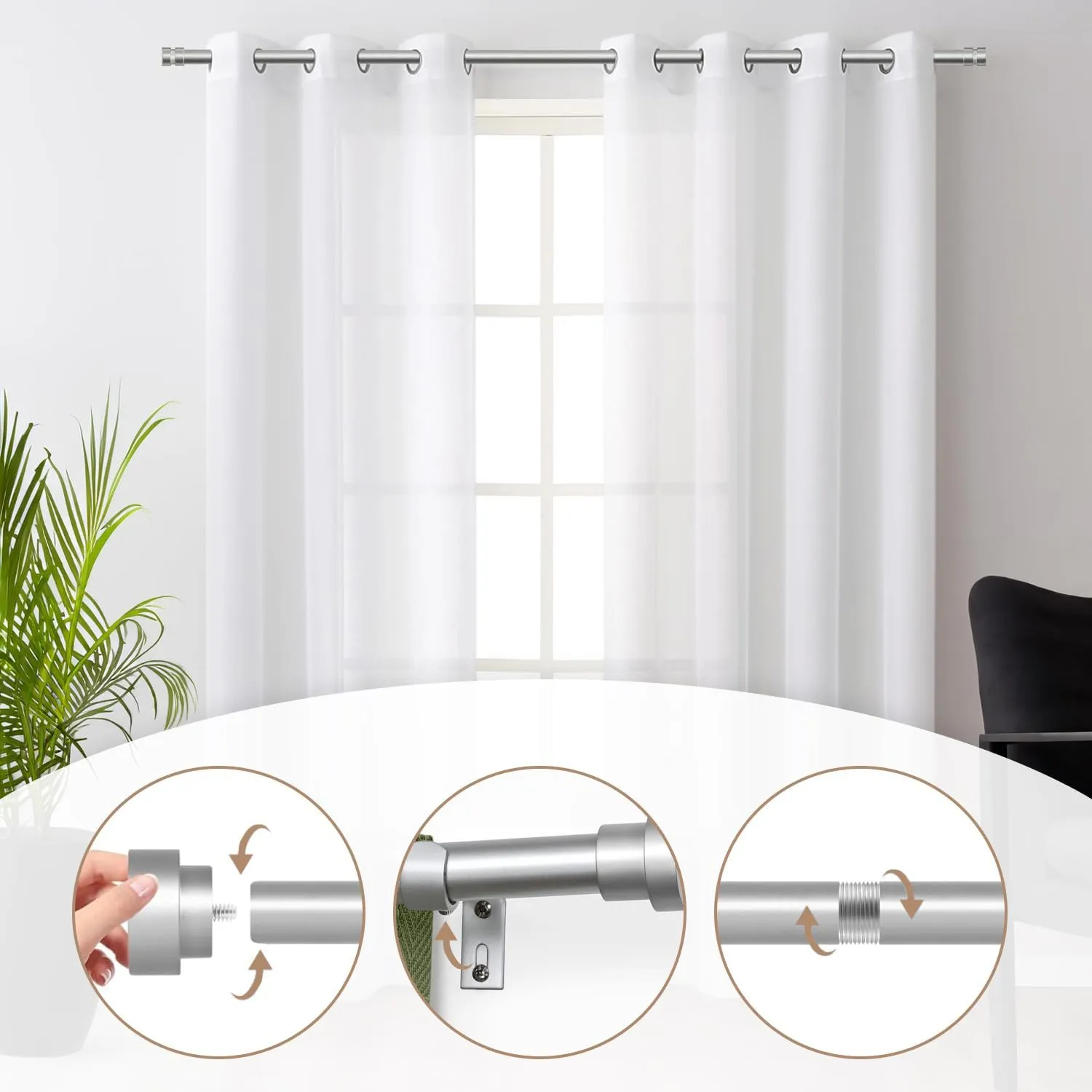 Antique Silver - Curtain Rod - Adjustable Rod 66-120 Inches| Telescopic & Heavy-Duty | EASY INSTALLATION |USA Small Business | Curtain Rods for Windows |