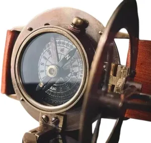 Antique Solid Brass Sundial Compass Wrist Watch with Leather Strap Band – Nautical Decor Timepiece