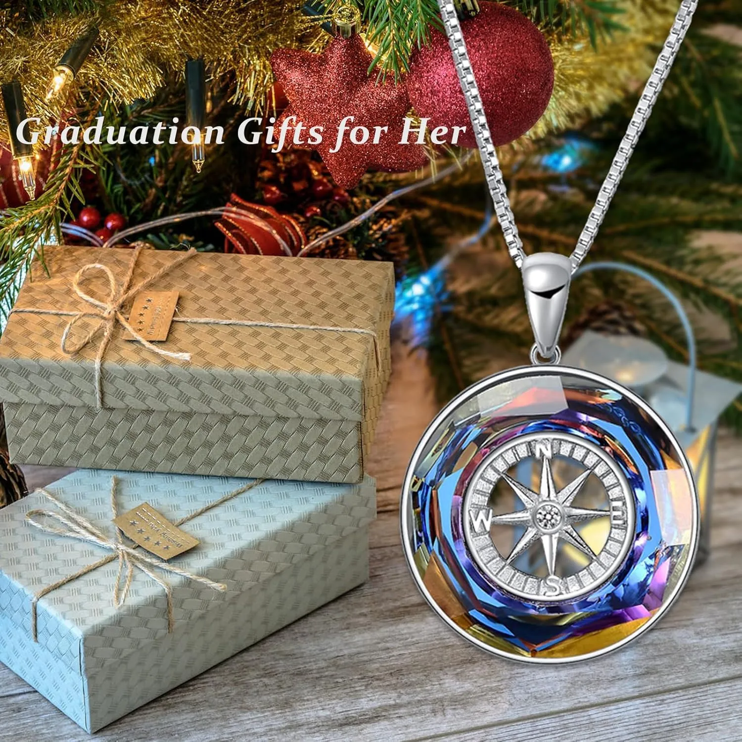 AOBOCO 2025 Graduation Gifts 925 Sterling Silver Compass Pendant Necklace for Women College Graduation Jewelry Gifts for Her Daugter