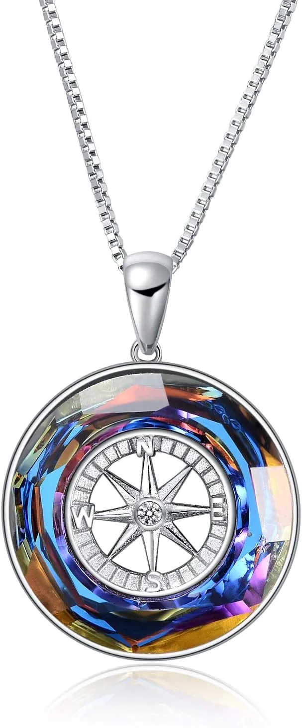 AOBOCO 2025 Graduation Gifts 925 Sterling Silver Compass Pendant Necklace for Women College Graduation Jewelry Gifts for Her Daugter