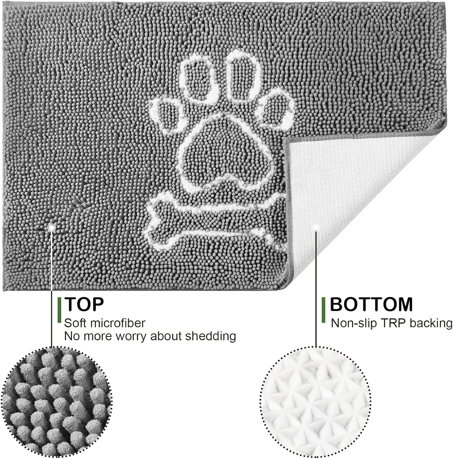 AROGAN Indoor Doormat, Front Door Mat 60"x24" Absorbent Rubber Backing Non Slip Door Mats, Machine Washable Chenille Door Mat for Muddy Shoes and Dog Paws Low Profile Rugs for Entryway, Grey