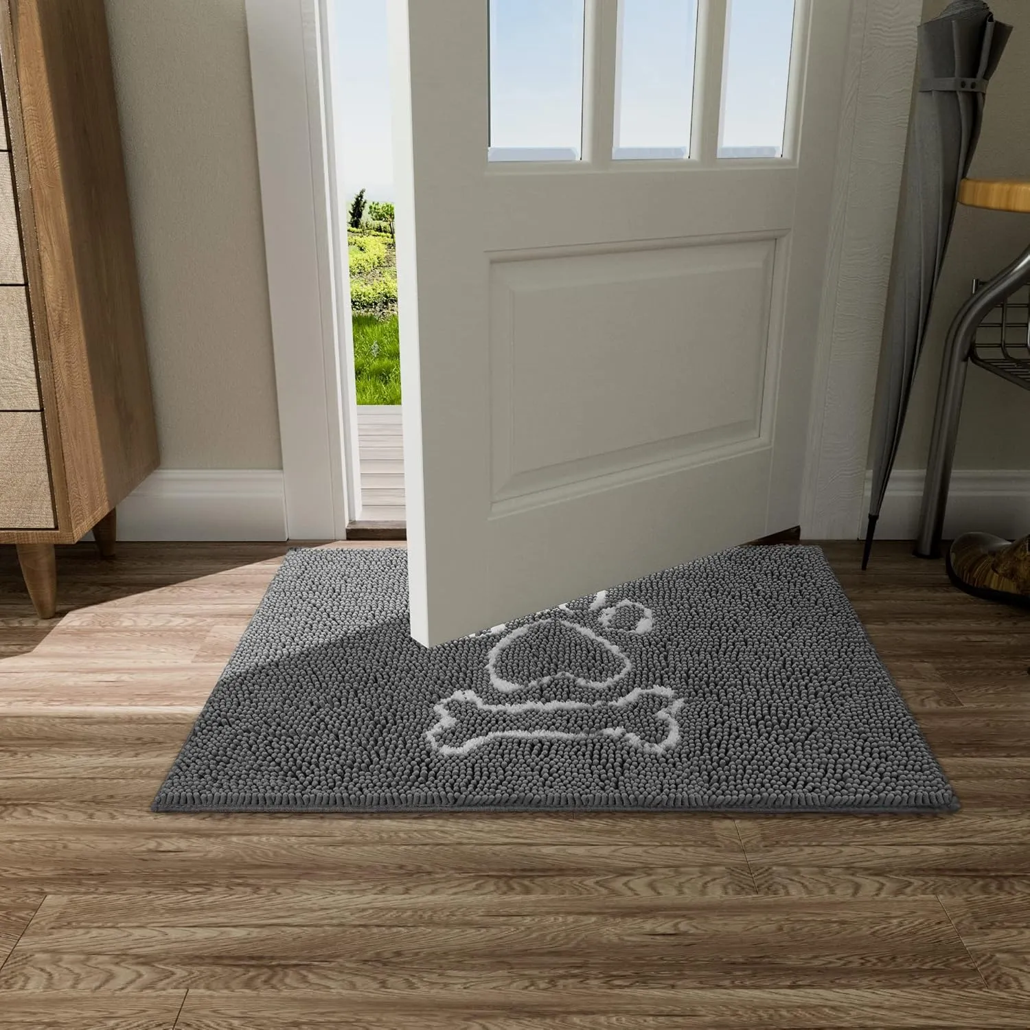 AROGAN Indoor Doormat, Front Door Mat 60"x24" Absorbent Rubber Backing Non Slip Door Mats, Machine Washable Chenille Door Mat for Muddy Shoes and Dog Paws Low Profile Rugs for Entryway, Grey