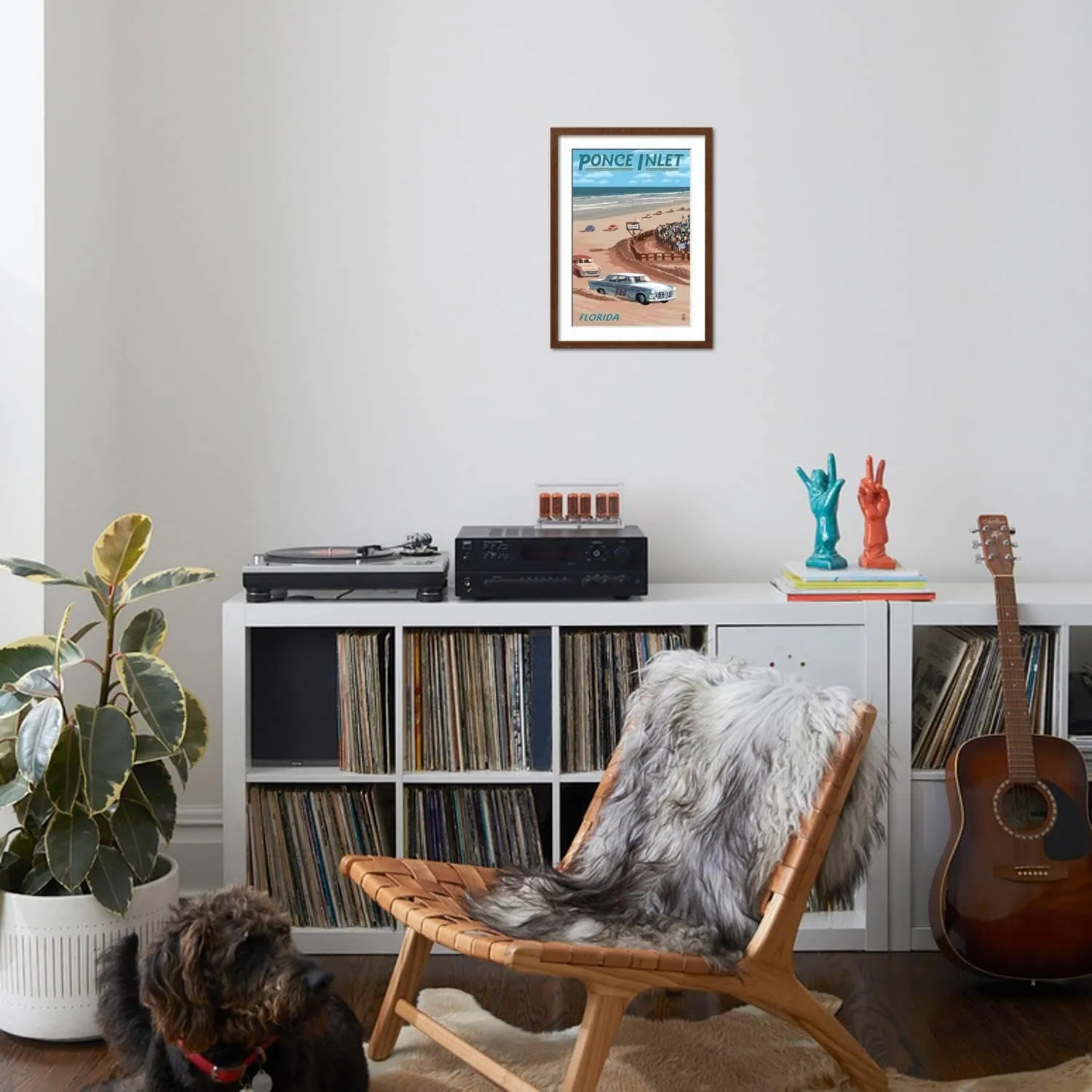 ART.COM Wall Art Print Dayton Beach Race Scene, Ponce Inlet, FL on Brown Frame by Lantern Press, 17" x 23"