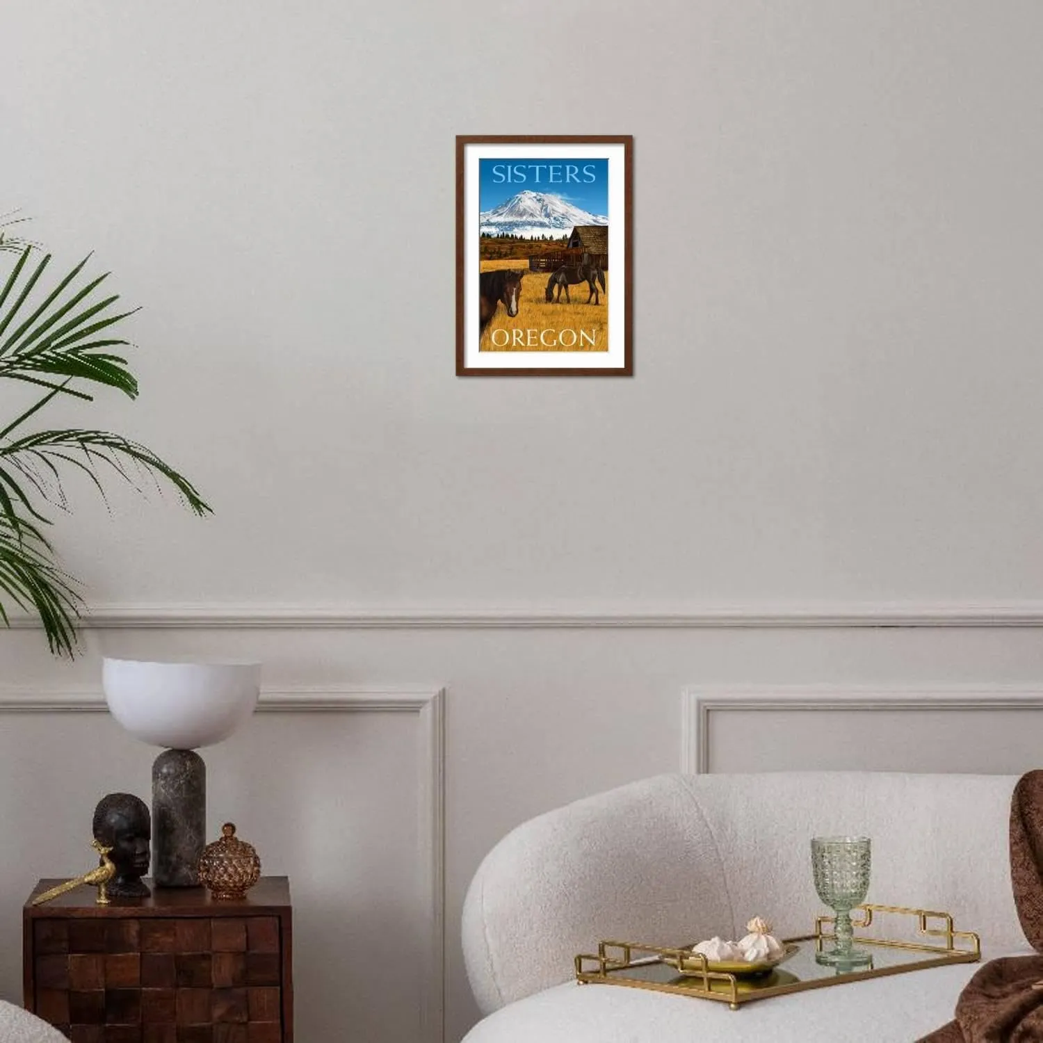 ART.COM Wall Art Print Horses and Mountain - Sisters, Oregon on Brown Frame by Lantern Press, 16" x 22"