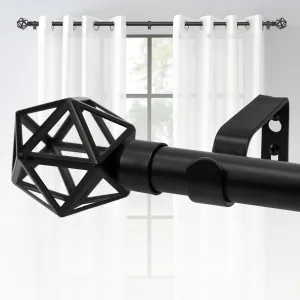 ASHLEYRIVER Curtain Rods for windows 66-120 Inch, 1 Inch Adjustable Curtain Rod, Telescoping Splicing Heavy Duty Curtain Rods with Decorative Geometric Finials, 30"-120",Matte Black
