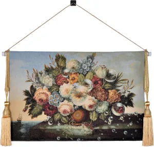 AureoMadis Vintage Floral Tapestry Wall Hanging Set with Telescopic Rod & Tassels - Jacquard Woven Fabric Aesthetic Flower Wall Tapestries for Bedroom/Living Room Decor Spring Botanical Art (27"x42")