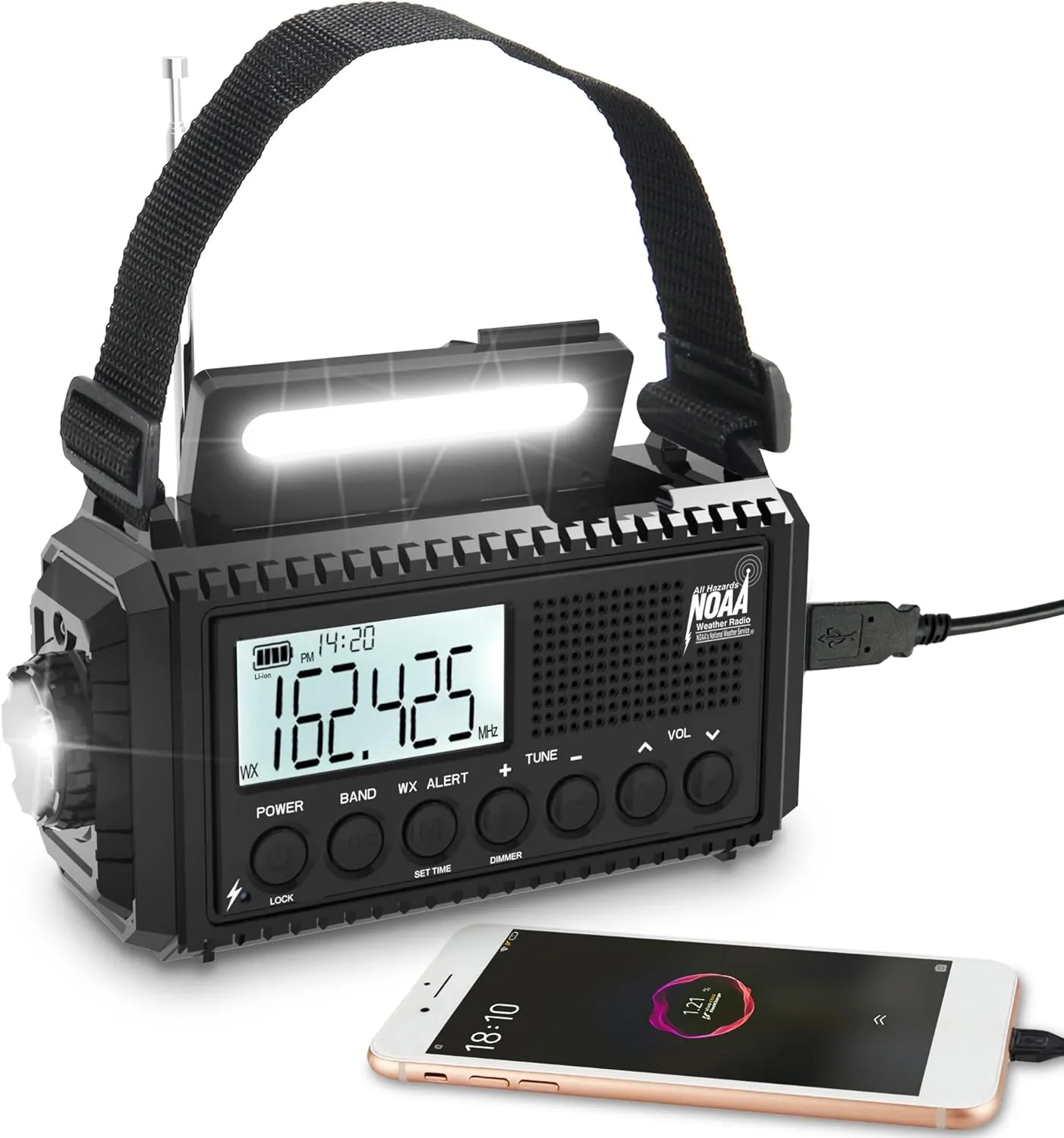 Auto NOAA Digital 5000 Weather Radio with Backlit LCD Screen, 5 Way Powered Solar Hand Crank Portable AM/FM/Shortwave Emergency Radio/Phone Charger,Read Lamp/Camping Flashlight,Earbud Jack,Clock,SOS
