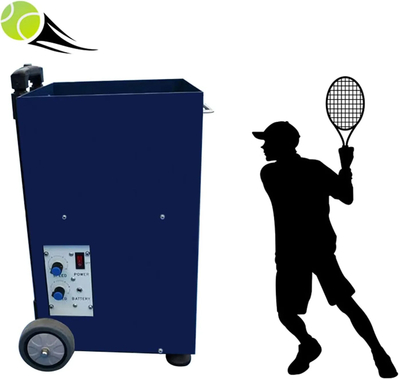Automatic Tennis Ball Machine, Automatic Tennis Ball Launcher, Aluminum Alloy Material, 1.8-8 Second Serving Frequency, Can Hold 50 Tennis Balls, with Telescopic Rod,Blue