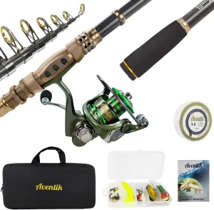 Aventik Fishing Rod Reel Combo, Carbon Fiber Telescopic, 7.87FT (2.4M), Casting, Medium Power, 5.2:1 Gear Ratio, 22Lb Drag, Full Kit with Carrier Case