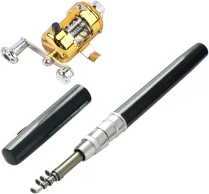 AYNEFY Fishing Rod with Friction Button, Mini Telescopic Rod Made of Aluminum Alloy Foldable for Travel Fishing with Drag Adjustment.
