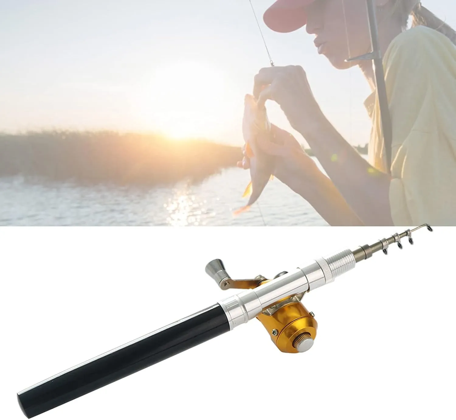 AYNEFY Fishing Rod with Friction Button, Mini Telescopic Rod Made of Aluminum Alloy Foldable for Travel Fishing with Drag Adjustment.