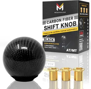 Ball Black Carbon Fiber Shift Knob | Buttonless Automatic Manual Gear Shifter for 4, 5, 6 Speed Cars | Stick Shift Handle