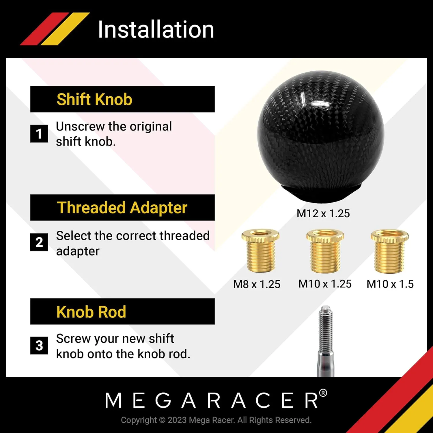 Ball Black Carbon Fiber Shift Knob | Buttonless Automatic Manual Gear Shifter for 4, 5, 6 Speed Cars | Stick Shift Handle