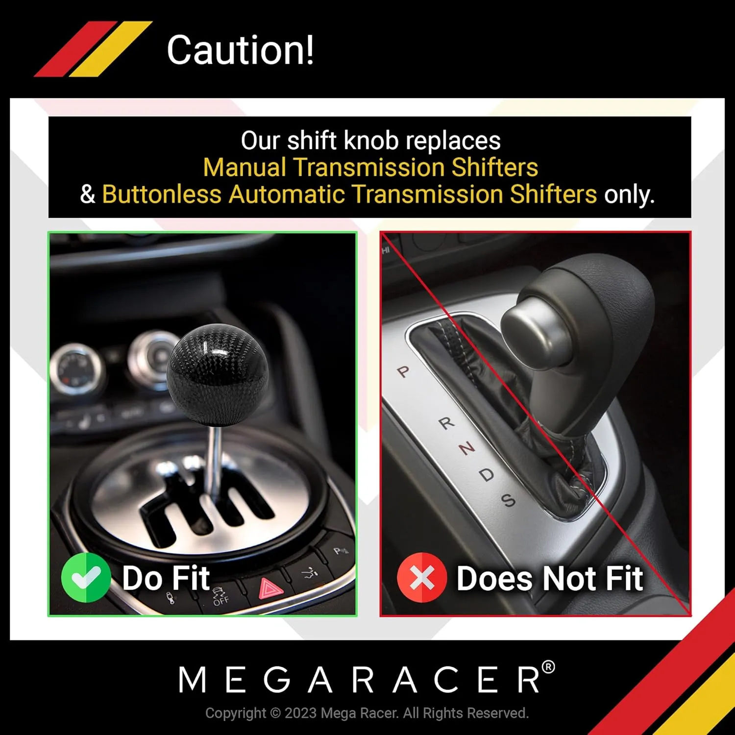 Ball Black Carbon Fiber Shift Knob | Buttonless Automatic Manual Gear Shifter for 4, 5, 6 Speed Cars | Stick Shift Handle