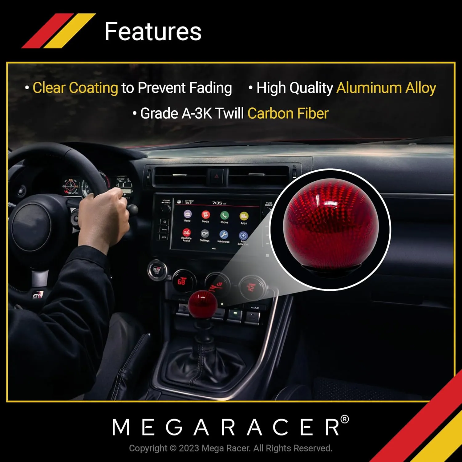 Ball Red Carbon Fiber Shift Knob - Buttonless Automatic Manual Shifter - 4/5/6 Speed Gear Shift Knobs