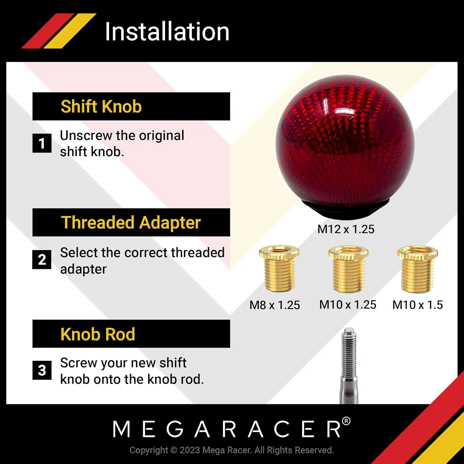 Ball Red Carbon Fiber Shift Knob - Buttonless Automatic Manual Shifter - 4/5/6 Speed Gear Shift Knobs