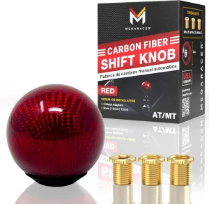 Ball Red Carbon Fiber Shift Knob - Buttonless Automatic Manual Shifter - 4/5/6 Speed Gear Shift Knobs