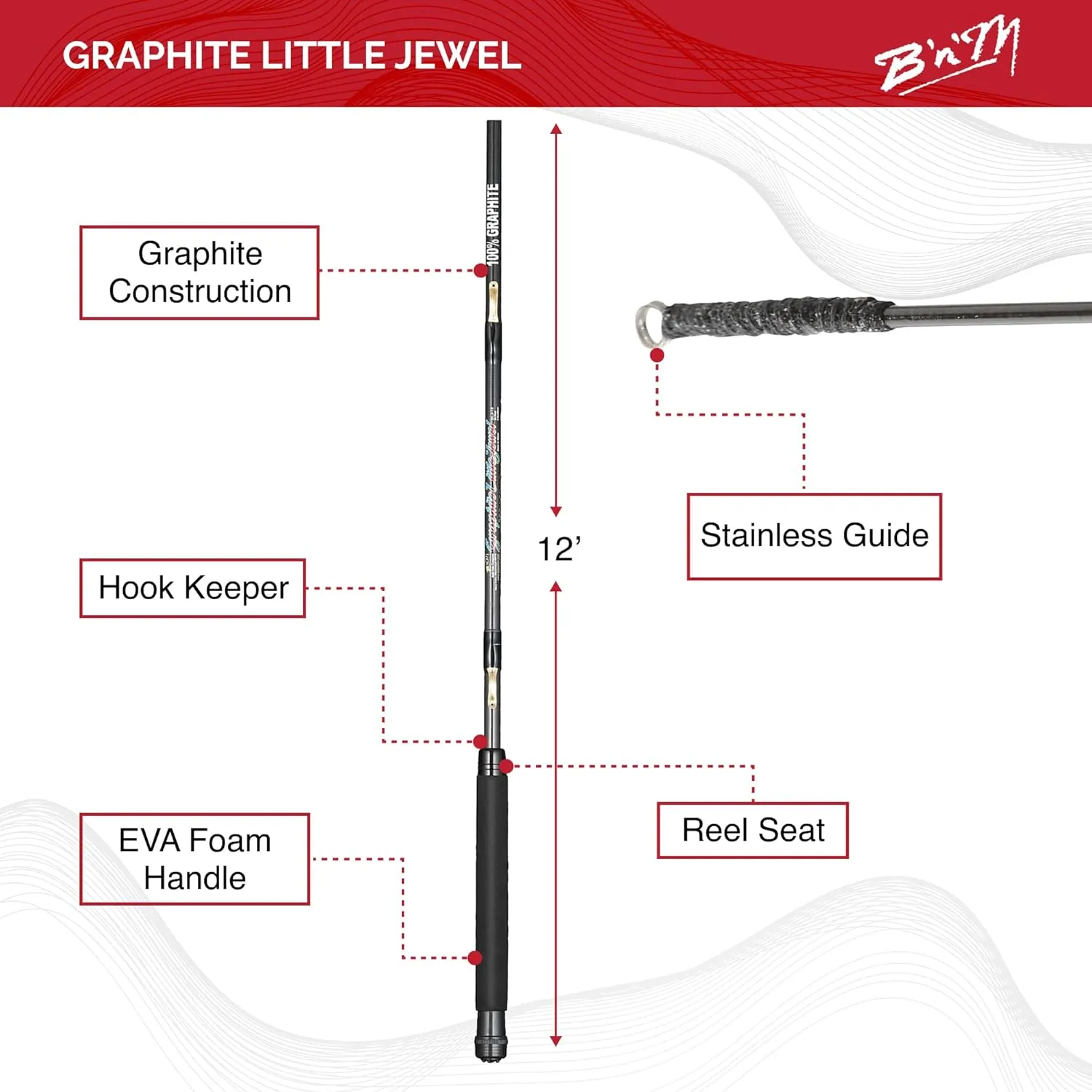 B&M GLJ12 Little Jewel Telescopic Rod, 12-Feet, 4 Pc (Telescopic)