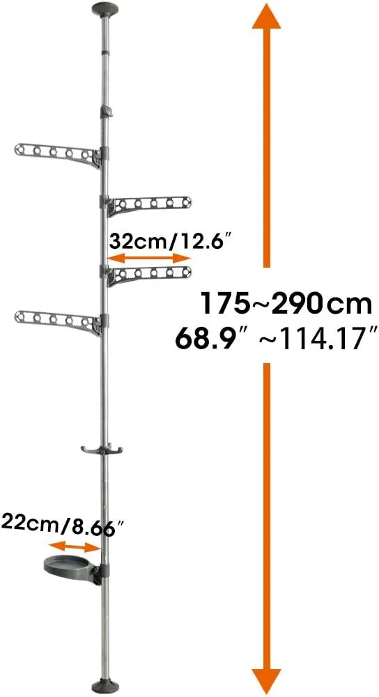 BAOYOUNI Adjustable Corner Coat Rack Stand Entryway Hall Tree Hat Jacket Hanger Hooks Floor to Ceiling Holder Organizer for Clothes, Purse, Scarves, Handbags, Umbrella, Plants - Grey