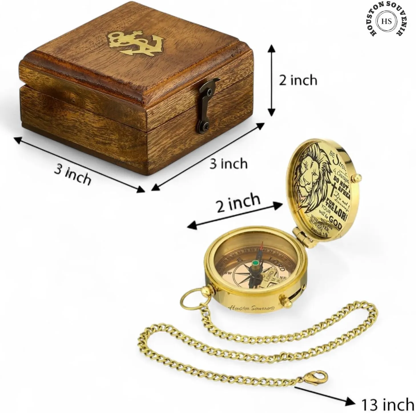 Be Strong and Courageous Brass Compass Engraved with Religious Scripture Verse - Ideal Gift for Son, Grandson, Daughter - Perfect for Baptism, Communion, Church and Graduation Day Present