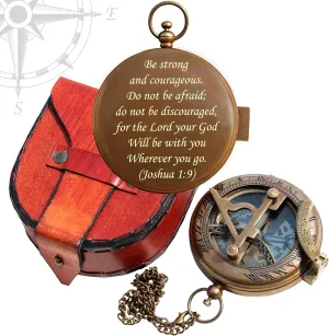 Be Strong and Courageous Engraved Sundial Compass, Confirmation Gift Ideas, Baptism Gift for Boys, Inspirational Gift for Men -Engraved 1:9 Sundial Compass Camping Compass