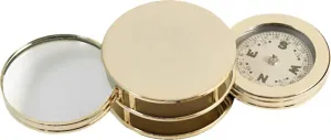 Bey-Berk D621 Gold Plated Paperweight & Fold Out 3X Magnification Magnifier with Compass, Beige
