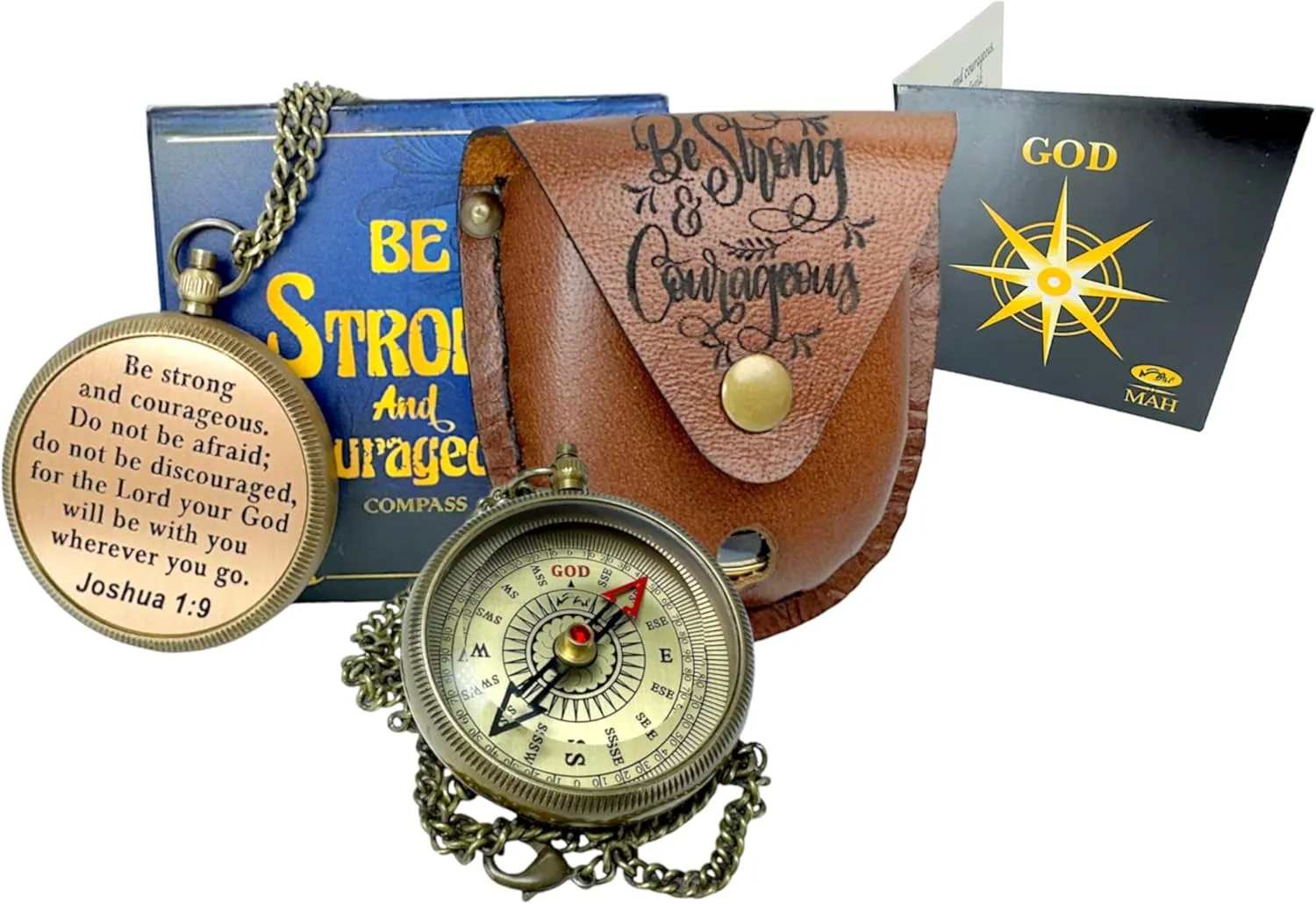 Bible Verse Brass Compass – “Be Strong and Courageous” (Joshua 1:9) | Christian Gift for Graduation, Baptism, Confirmation – Religious Keepsake for Boys, Girls, Teens, Men, Pastors & Church Events