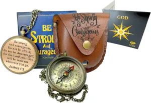 Bible Verse Brass Compass – “Be Strong and Courageous” (Joshua 1:9) | Christian Gift for Graduation, Baptism, Confirmation – Religious Keepsake for Boys, Girls, Teens, Men, Pastors & Church Events