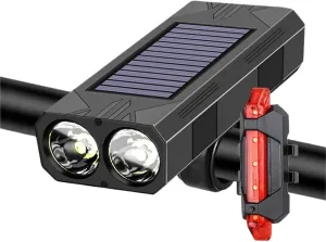 Bike Light Set 800 LM Solar Bike Light Set Bicycle Lights Horn Cycling Headlight USB Charging Flashlight Bike Accessories for Road Mountain Cycling