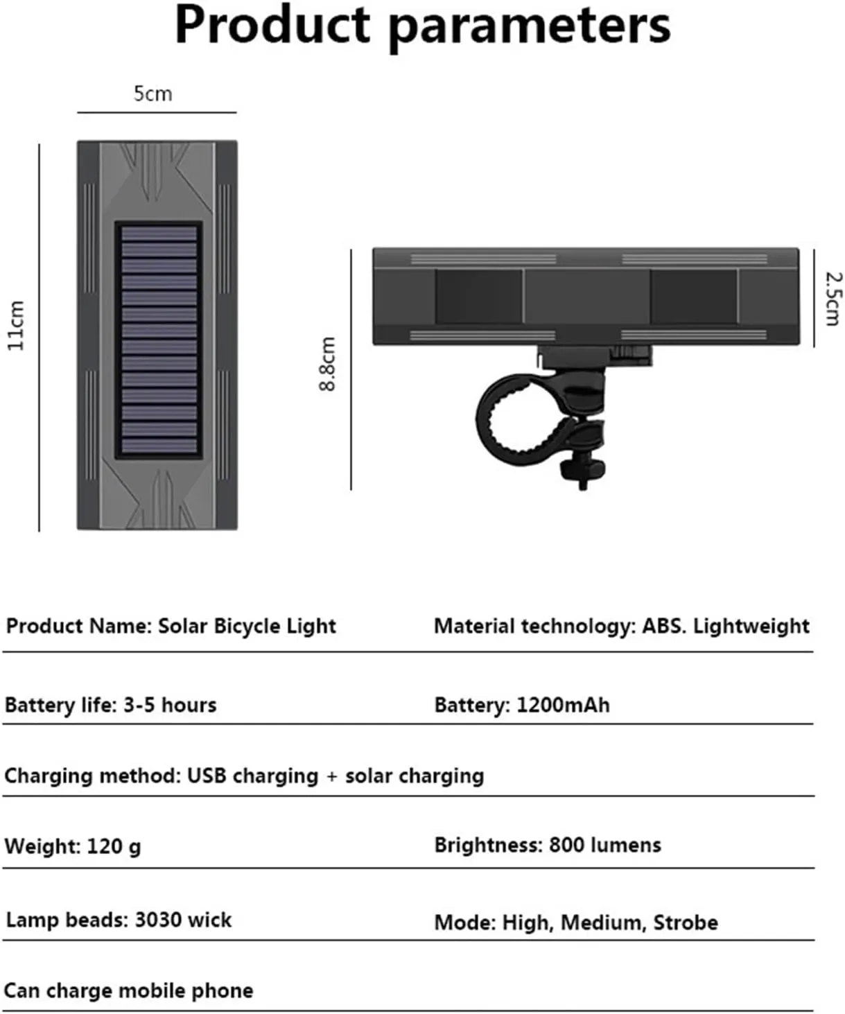 Bike Light Set 800 LM Solar Bike Light Set Bicycle Lights Horn Cycling Headlight USB Charging Flashlight Bike Accessories for Road Mountain Cycling