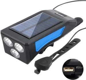 Bike Lights for Night Riding Solar Bicycle Light, 3LED Bicycle Headlight Flashlight with Bright Light for Night Riding, USB Rechargeable Rainproof Outdoor Riding Equipment, 3 Modes