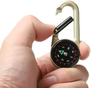 BISONBERG Mini Compass Carabiner Clip 3 in 1 Guiding Thermometer Keyring Keychains for Outdoor Hiking Camping Climbing Hunting Travelling, Pack of 1