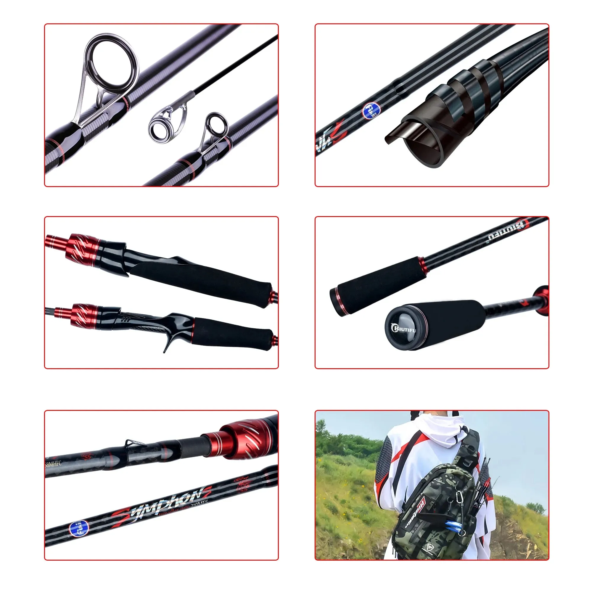 BIUTIFU Fuji Lure Mini Traveller Spinning & Casting Rod – Ultralight T800 Carbon Fishing Rod