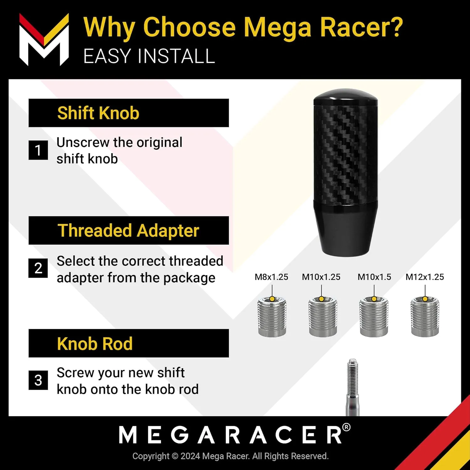 Black Carbon Fiber Shift Knob | Buttonless Automatic Manual Shifter | 6 Speed 4 5 Speed Gear Knob | Car Stick Shift