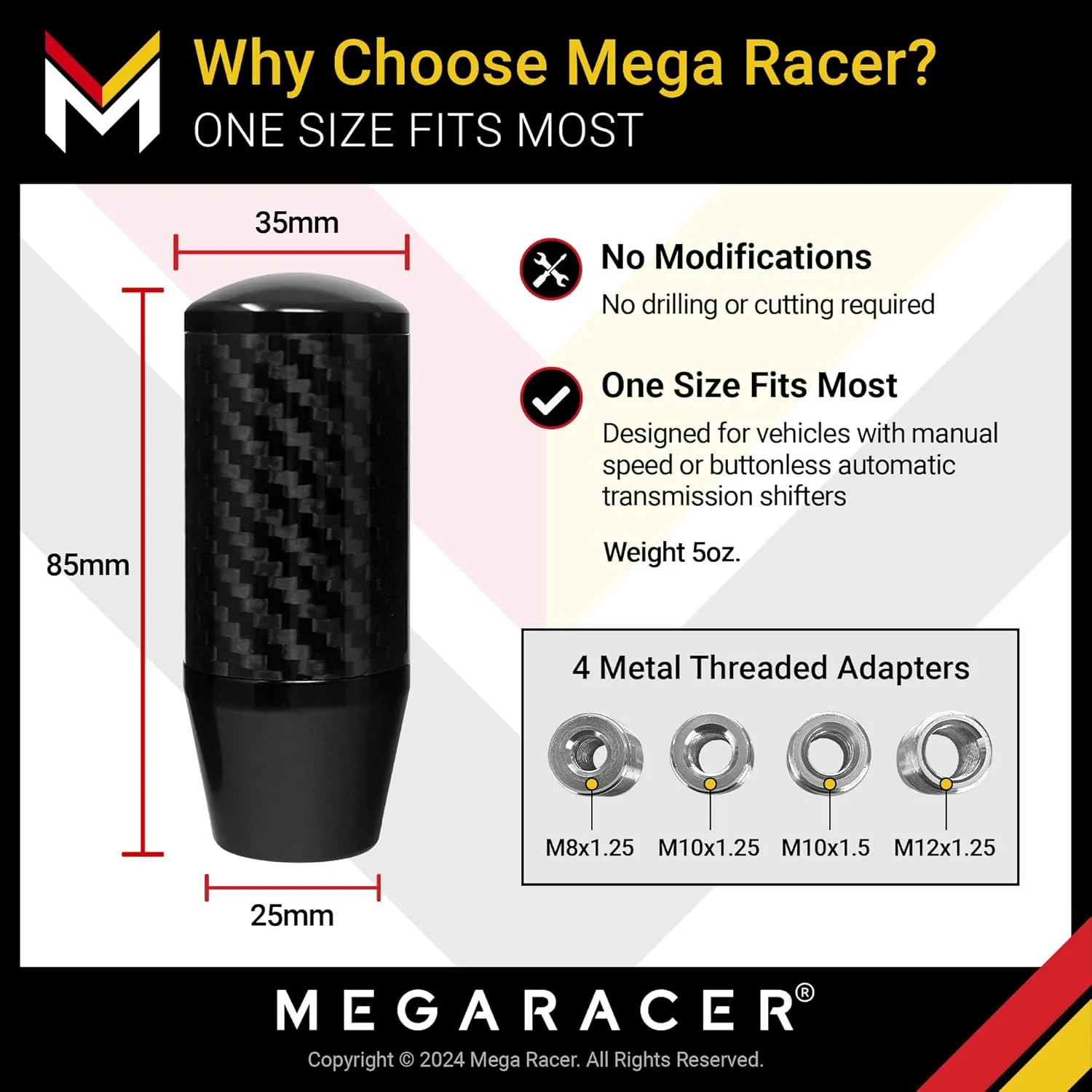 Black Carbon Fiber Shift Knob | Buttonless Automatic Manual Shifter | 6 Speed 4 5 Speed Gear Knob | Car Stick Shift