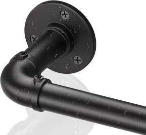 Black Industrial Curtain Rods for Windows 66 to 120, Outdoor Blackout Curtain Rod, Wrap Around Heavy Duty Curtain Rods,1 Inch Drapery Rods, Rustic Pipe Curtain Rod 66-120 Inch