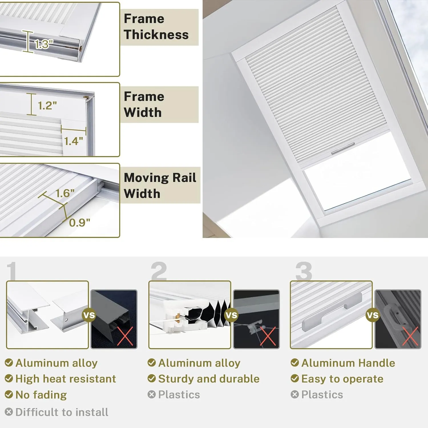 Blackout Skylight Window Blinds, Skylight Shades Cordless Cellular Shades Room Darkening Honeycomb Blinds for Roof Inclined Plane Room Windows - Custom Size (White)
