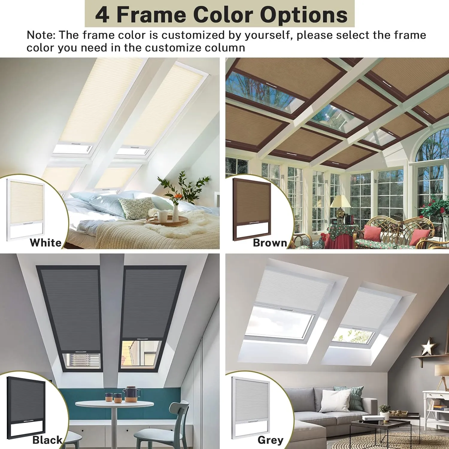 Blackout Skylight Window Blinds, Skylight Shades Cordless Cellular Shades Room Darkening Honeycomb Blinds for Roof Inclined Plane Room Windows - Custom Size (White)