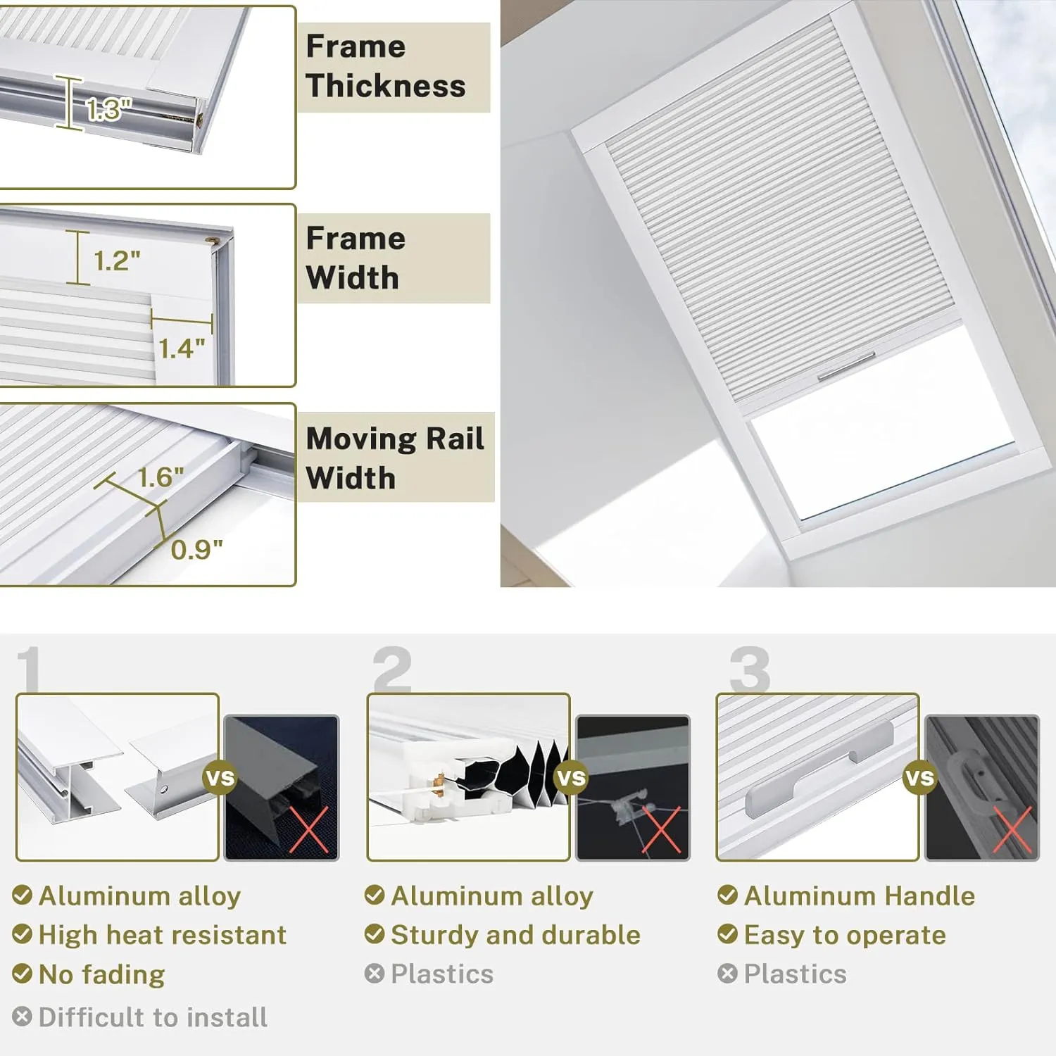 Blackout Window Blinds, Skylight Shades Window Cordless Cellular Shades Room Darkening Honeycomb Blinds for Roof Inclined Plane Room Windows - Custom Size (Blue Haze)