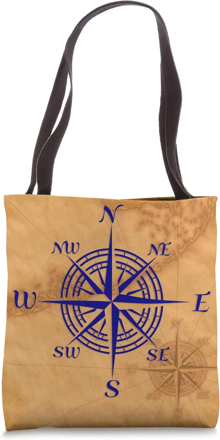 Blue Sailor Compass Rose Vintage Nautical Sailing Tote Bag