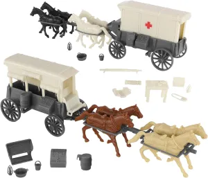 BMC CTS American Civil War Ambulance Wagons - Gray Square Top Horse Cart Playset