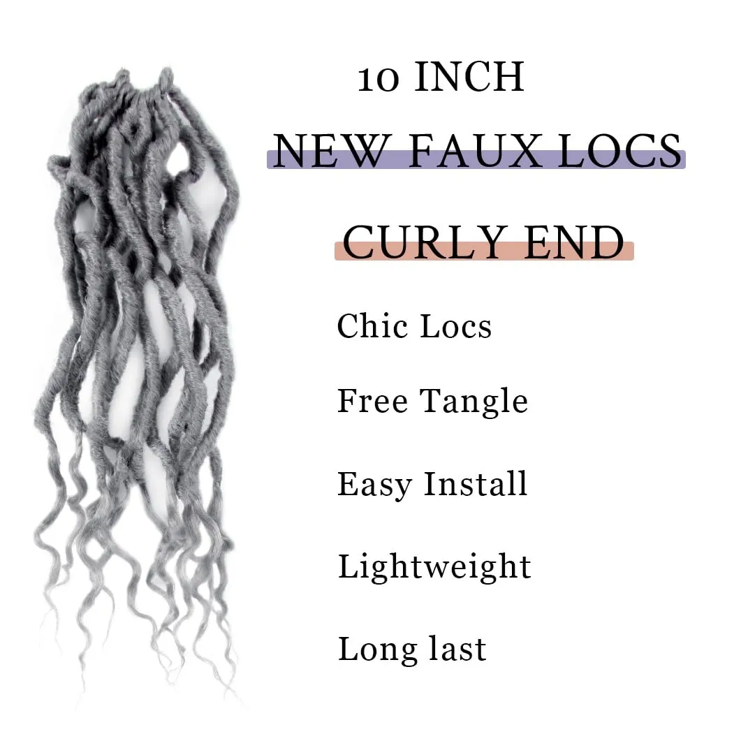 BOHOBABE Faux Locs Crochet Hair 10 Inch, Boho Soft Crochet Locs with Curly Ends, Short Grey Bohemian Goddess Locs Crochet Braids for Black Women (6 Packs, Gray)