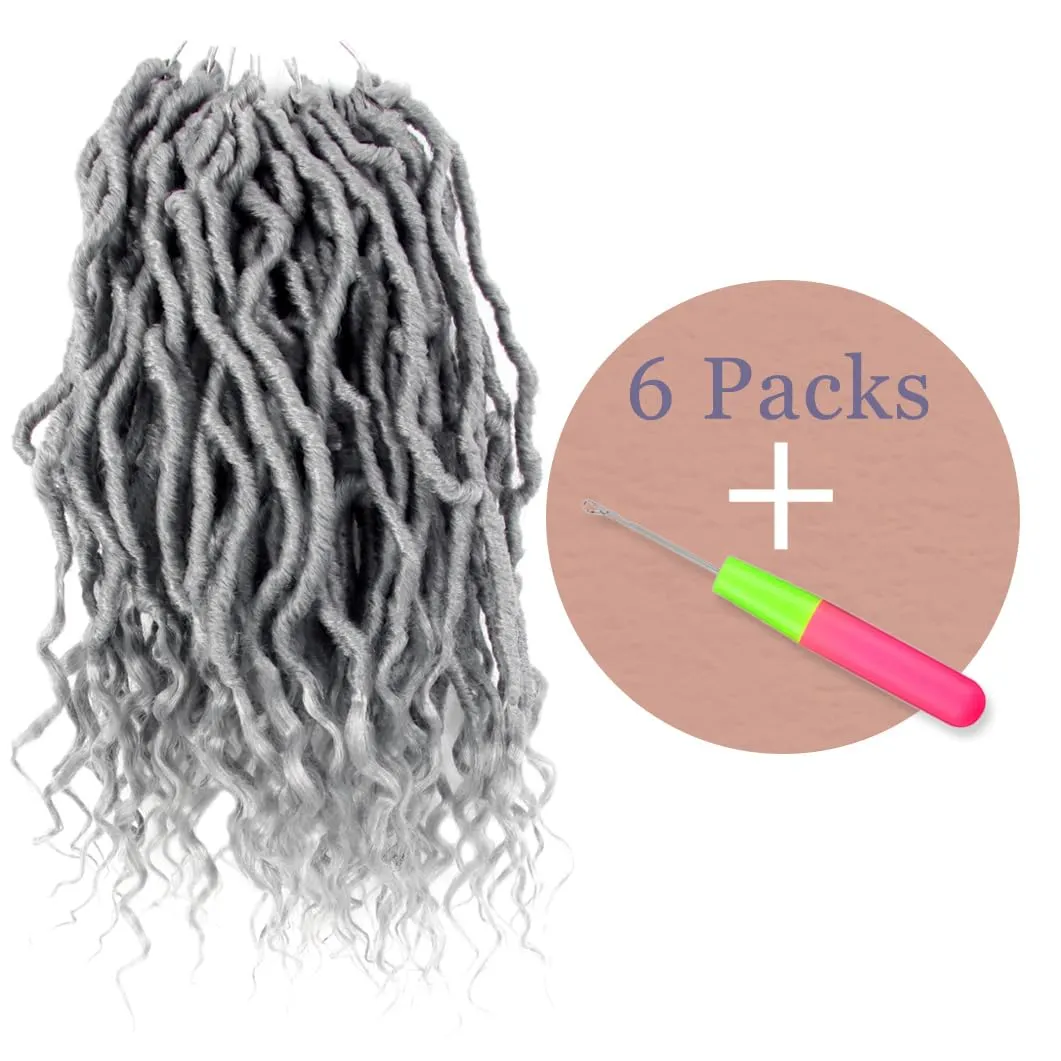 BOHOBABE Faux Locs Crochet Hair 10 Inch, Boho Soft Crochet Locs with Curly Ends, Short Grey Bohemian Goddess Locs Crochet Braids for Black Women (6 Packs, Gray)