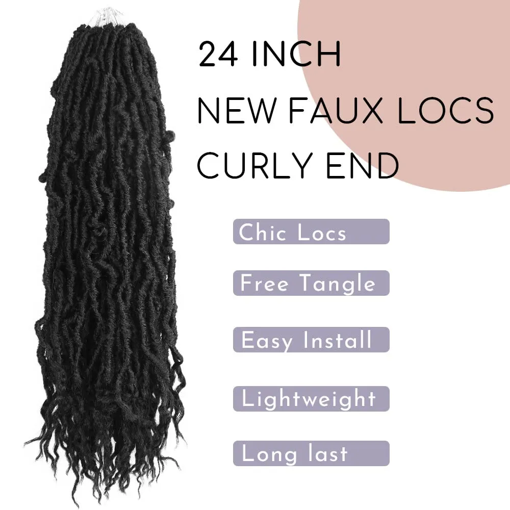 BOHOBABE Faux Locs Crochet Hair 24 Inch, Boho Soft Crochet Locs with Curly Ends, Long Bohemian Goddess Locs Crochet Braids for Black Women (6 Packs, 1B)